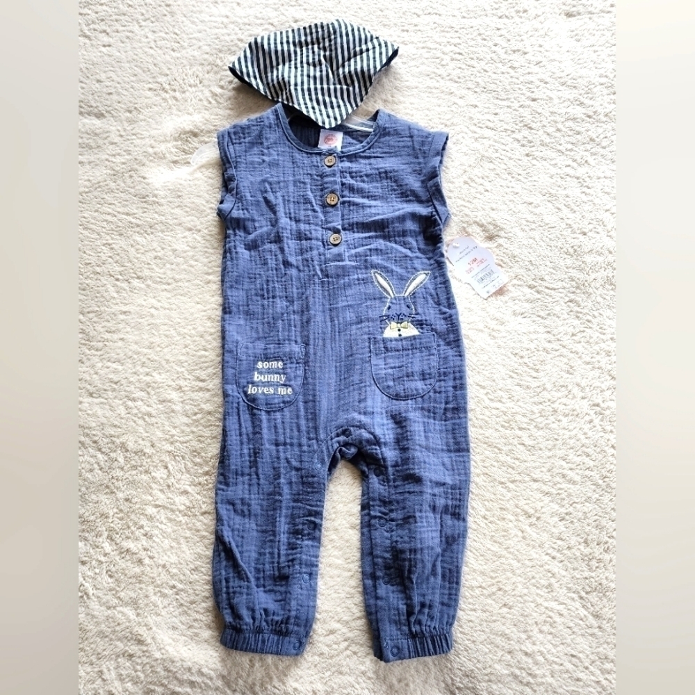 New unisex Easter spring summer romper and bandana set size 0/3 3/6 12 months